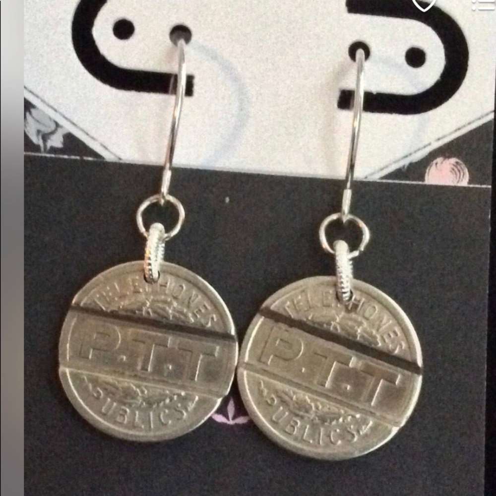 Vintage 1937 France Telephone Token Earrings